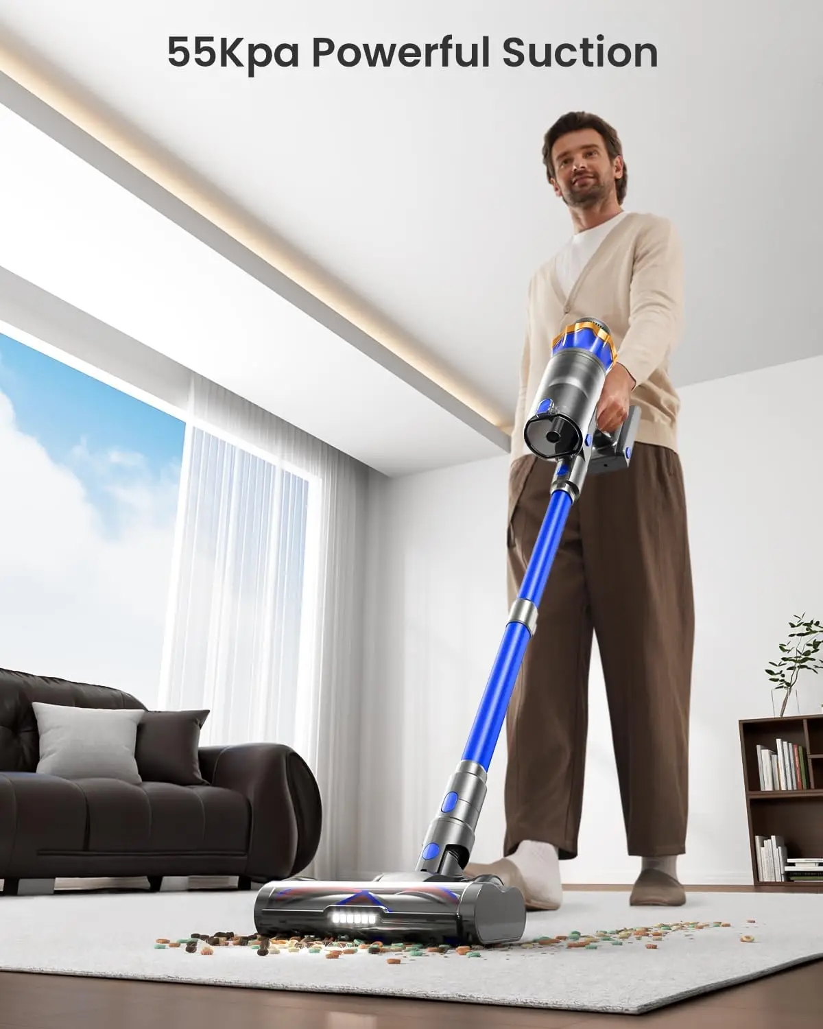 Cordless Vacuum Cleaner, Upgraded 650W 55KPA 70Mins Cordless Stick Vacuum Cleaner with Self-Standing and Touch Screen