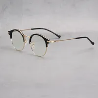 Fashion Men Women Glasses Frame Circular Gold Border TR90 Anti Blue Light Ultra Light Retro Myopia Reading Prescription Eyeglass