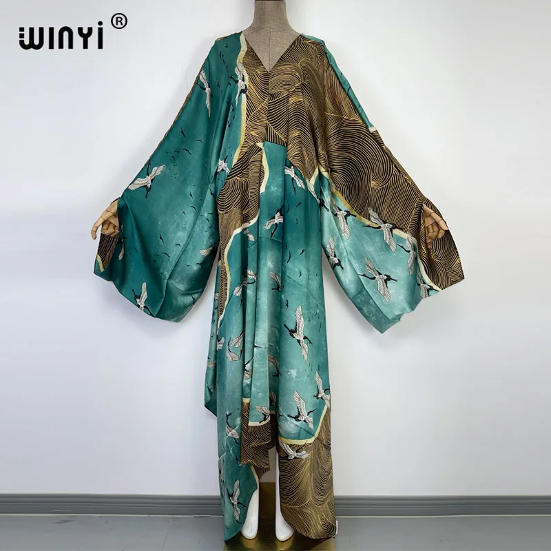 2022 WINYI Elegant Muslim Long Kaftan Retro holiday party Summer Dress Women Clothing Beach Wear Swim Suit Cover Up