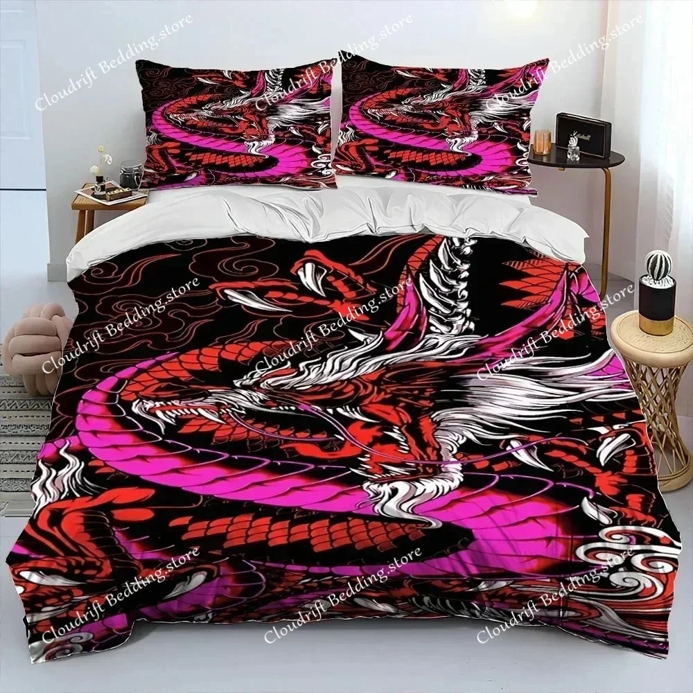 Dragon Cartoon Comforter Bedding Set Duvet Cover Bed Set Quilt Cover Pillowcase King Queen Size Bedding Set for Adult Child026