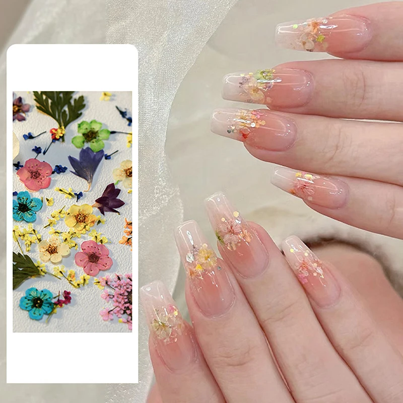 5Pcs/box 3D Dried Flowers Nail Art Decorations Dry Floral  Stickers DIY Manicure Charms Designs For Nails Accessories