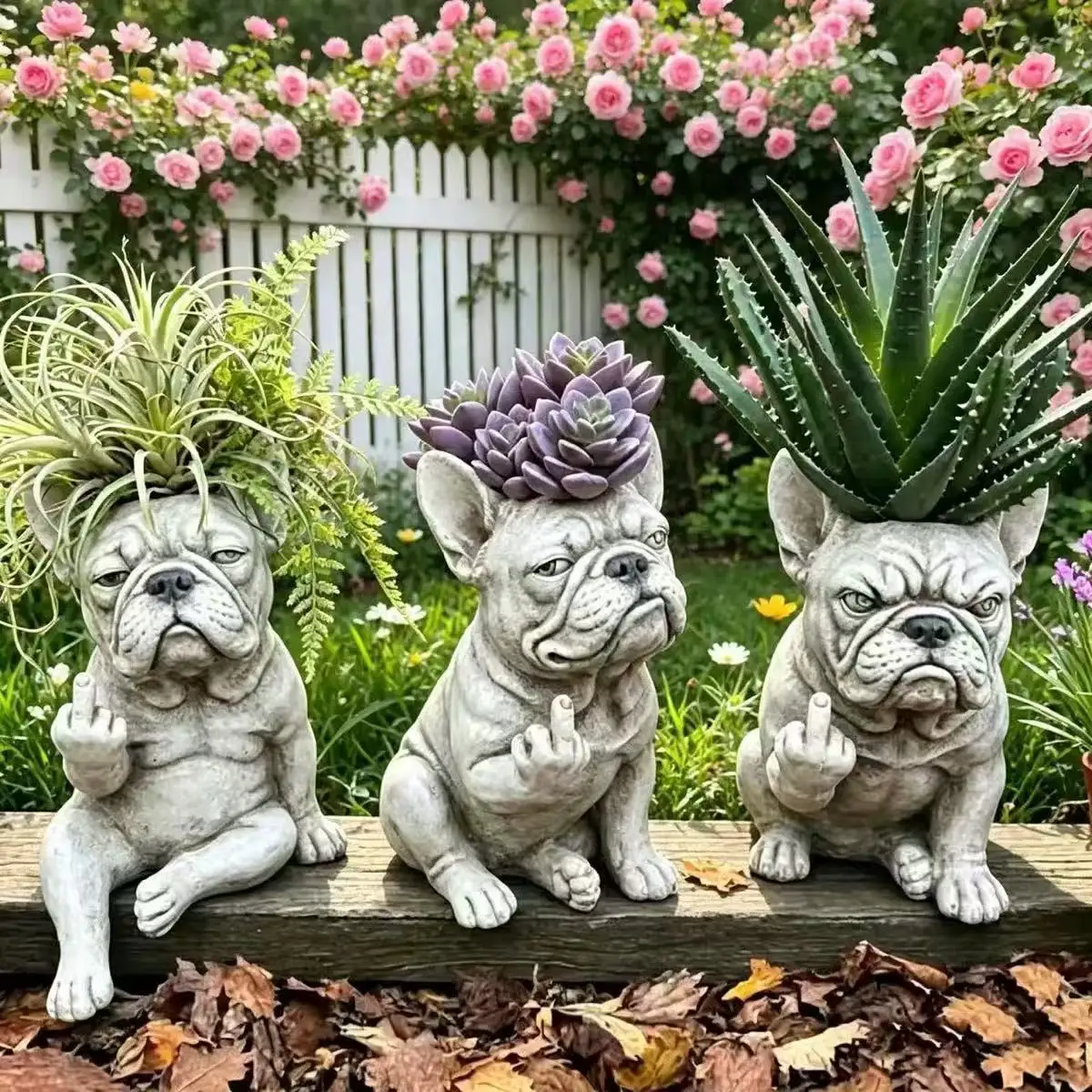 Funny Attitude Dog Planter, French Bulldog Resin Flower Pot for Indoor Outdoor Garden Ornament