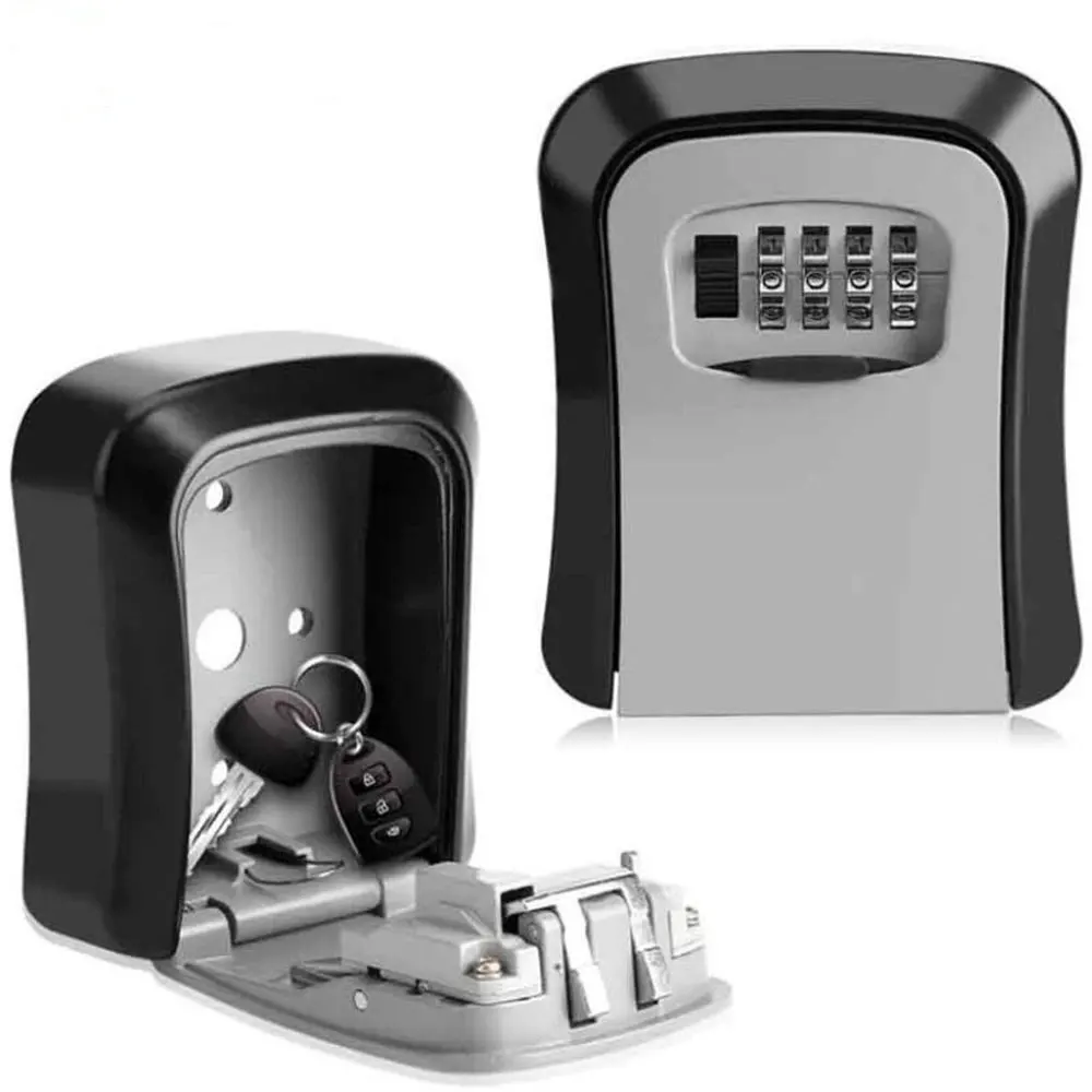 Wall Mount Key Lock Box 4 Digit Password Code Security Lock No Key for Home Office Key Safe Secret Storage Box Organizer