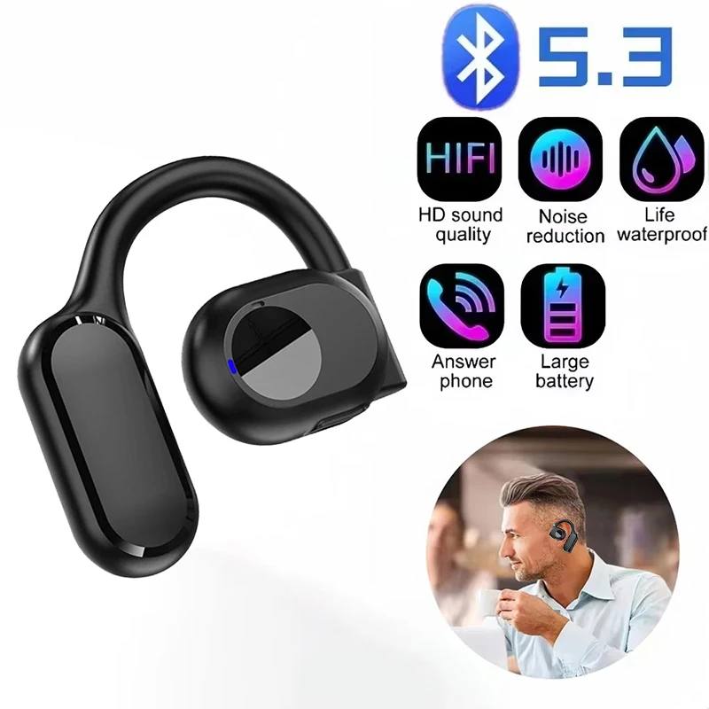 Auriculares inalámbricos TWS Bluetooth 5,3 con micrófono conducción ósea manos libres con cancelación de ruido para conducir llamadas telefónicas