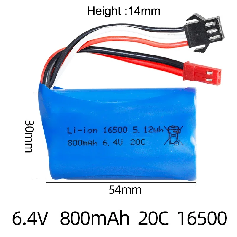 6.4 V 800mAh bateria Lipo dla WLToys 18628 18629 18428 18429 RC wysokiej prędkość samochodu zabawka SM-3P rewers JST podwójna wtyczka części