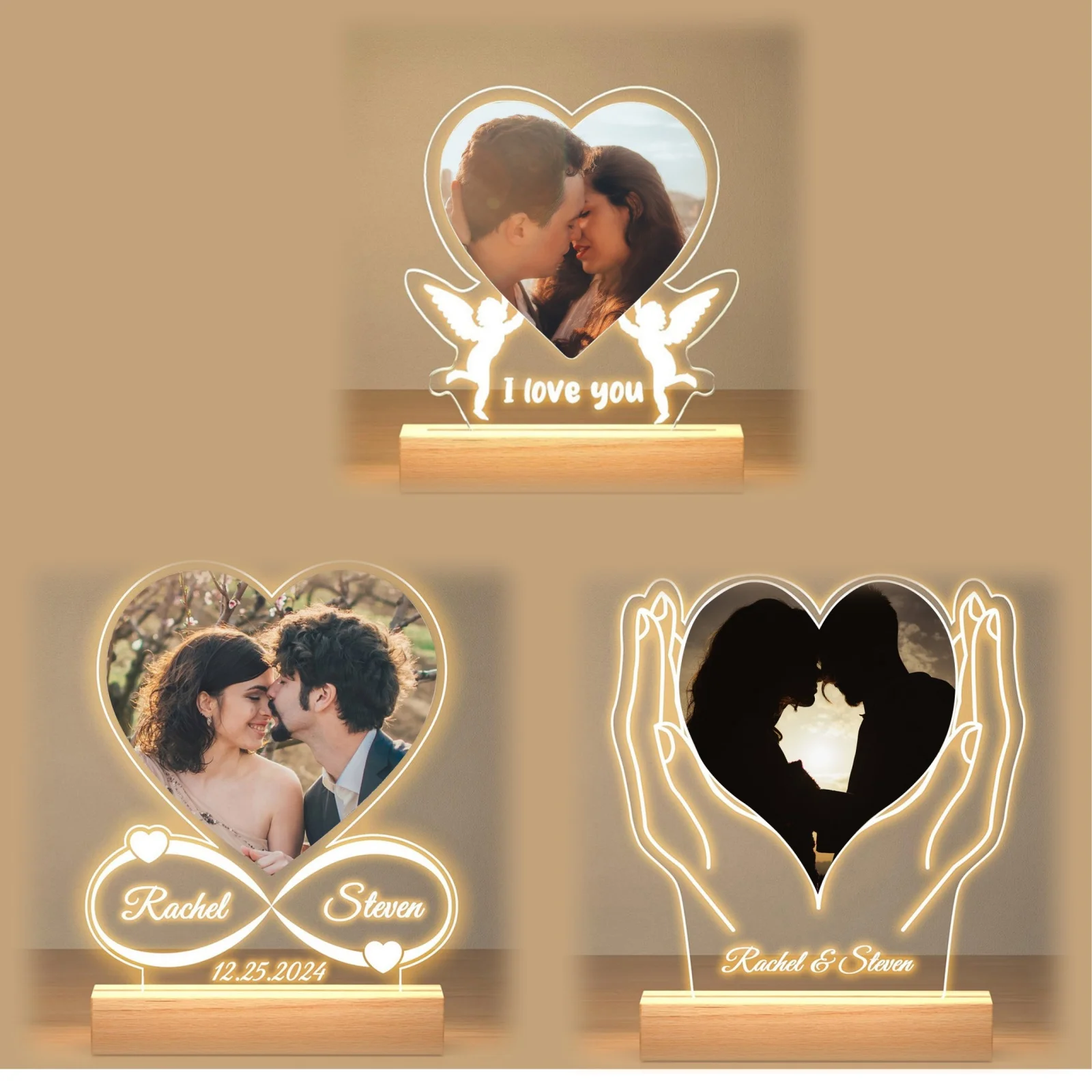 DIY Acrylic Heart Picture Frame Valentine's Day Photo Frame Personalized Anniversary Couples with LED Night Light Romantic Gifts