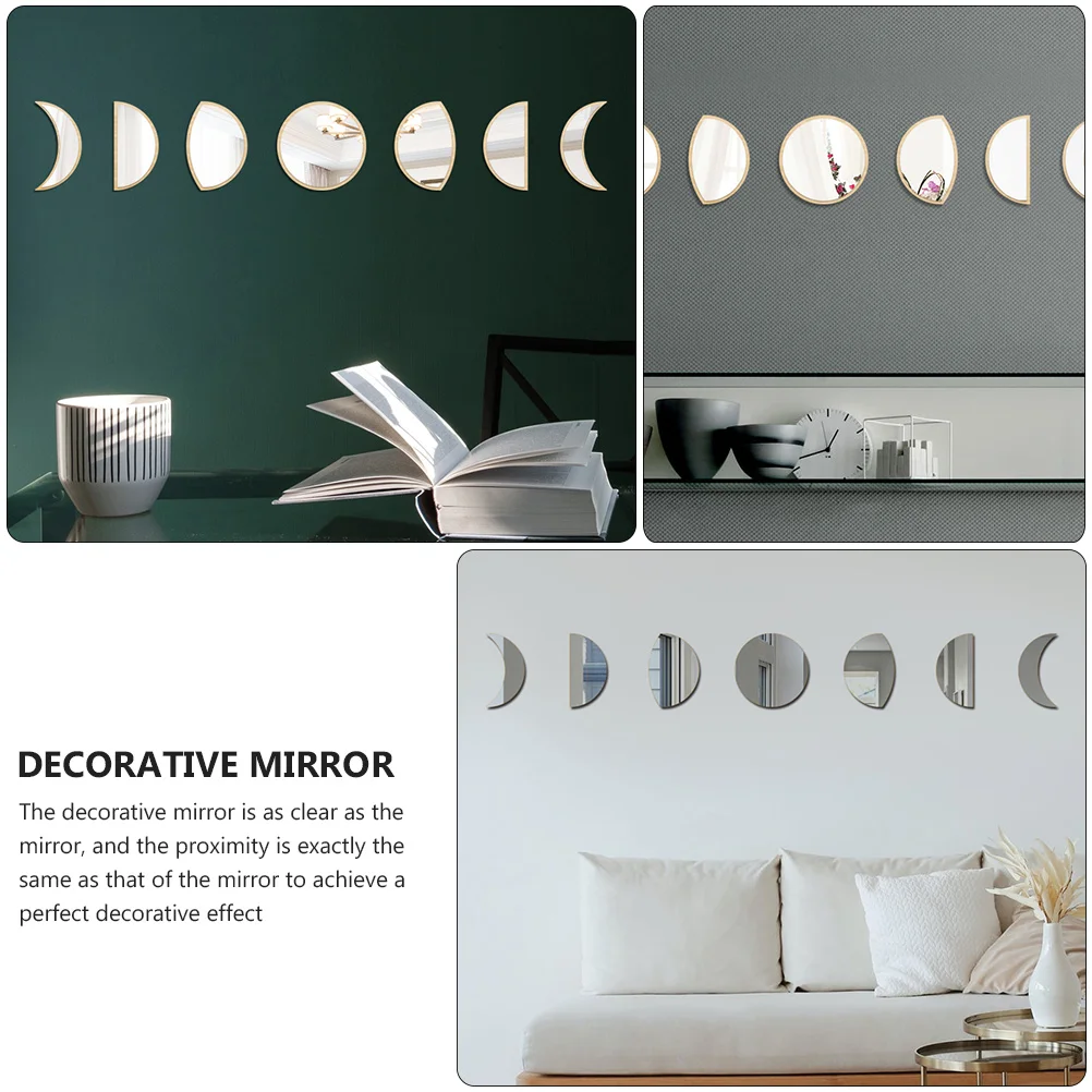 Wall Stickers Mirror Living Room Moon Adhesive Phase Hanging Acrylic Ornament Bedroom