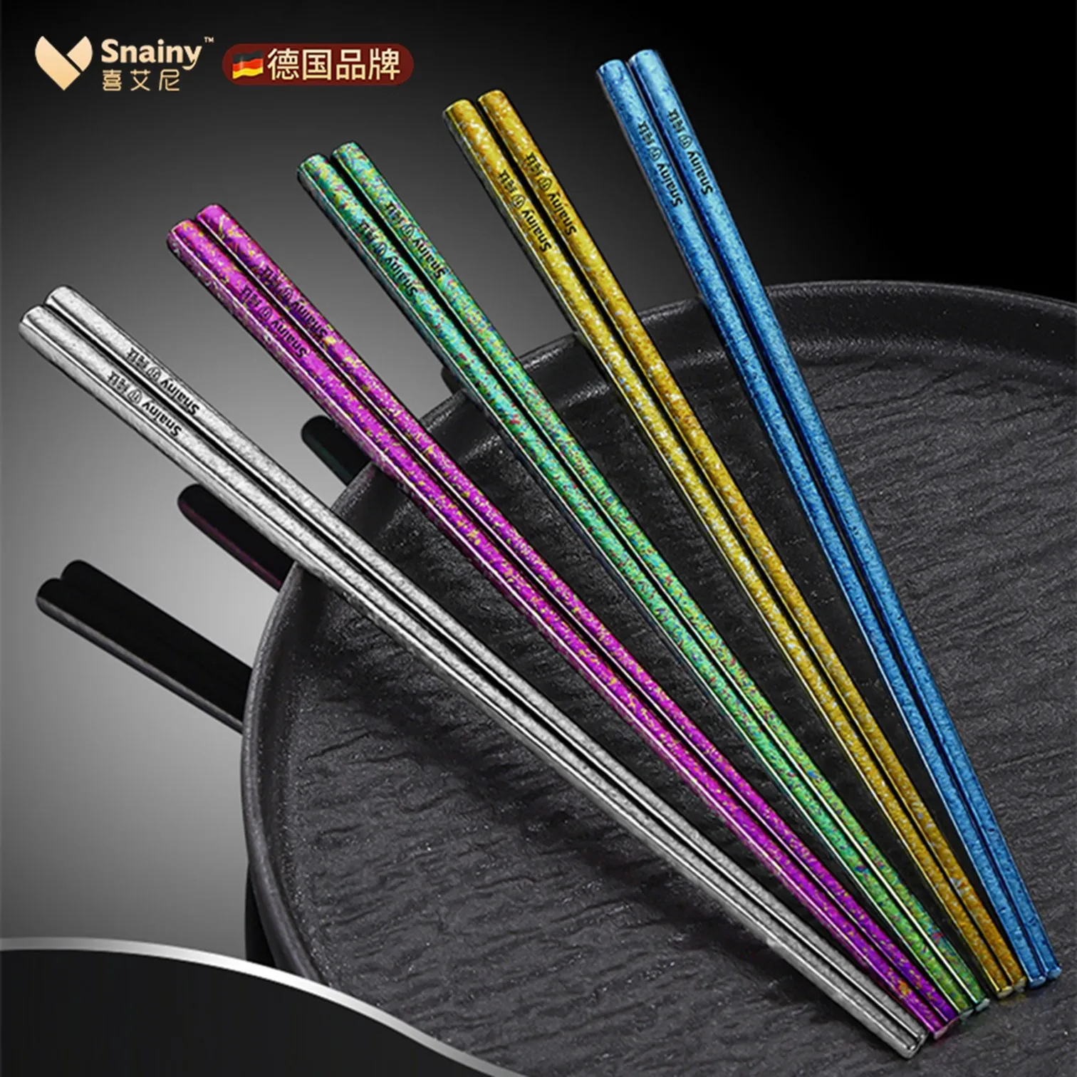 Snainy Pure Titanium Chopsticks 5 Pairs 5 Natural Color Individual Utensil Use Tableware Ultra Light 23.7g/pair Chopstick