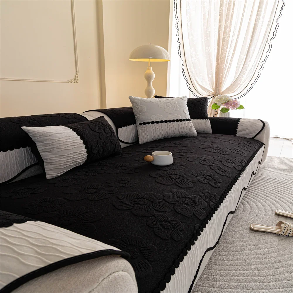 Retro Chenille Sofa Cushion Cover Universal Non-Slip Fixed Straight Row All-Seasons Slipcover for Home Comfort