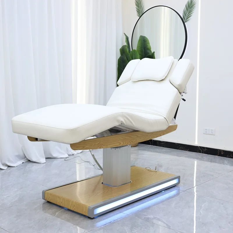 Electric Massage Table with Solid Wood and High-Density Sponge, Beauty Salon Bed, Adjustable Headrest Lash Extension Bed
