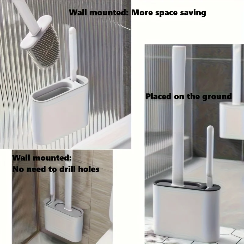 Wall Mount Toilet Brush Set, Modern Flat Head Bathroom Cleaning Brush, Durable & Easy Hang Storage Organizer view 4
