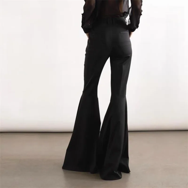 Autumn New Stylish Pants for Women High Waist Slim Fit Vintage Fashion Flare Pants Elastic Wool Tight Trousers Y4467