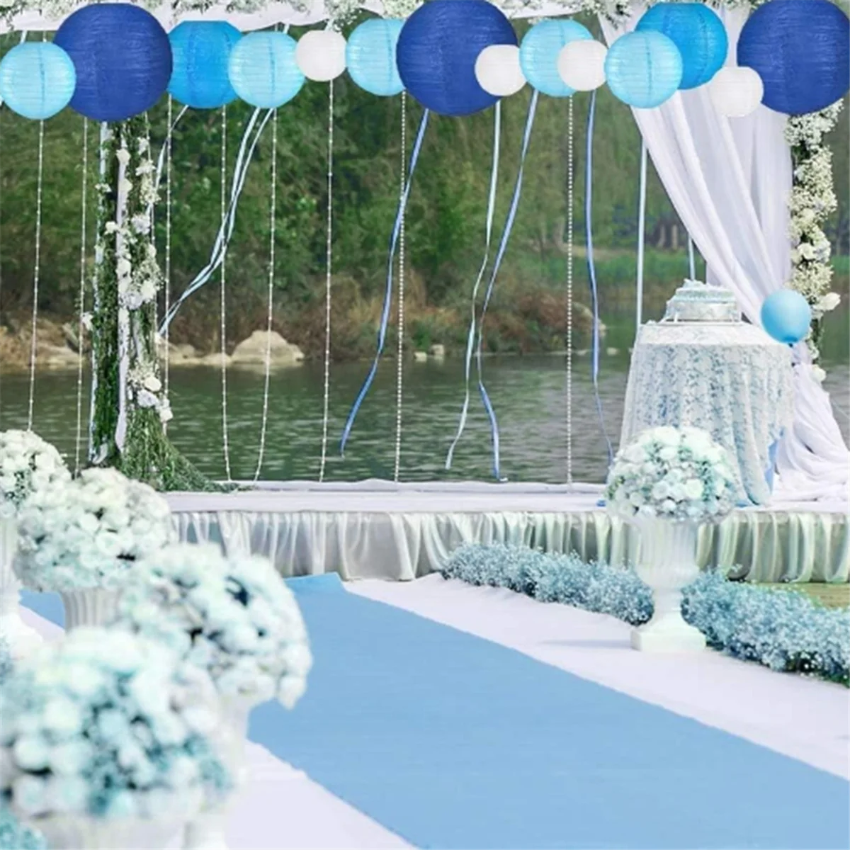

Blue Paper Lanterns,,Chinese Round Paper Hanging Decoration Lanterns,Lights for Home Decoration,Parties Wedding,12pcsJAS