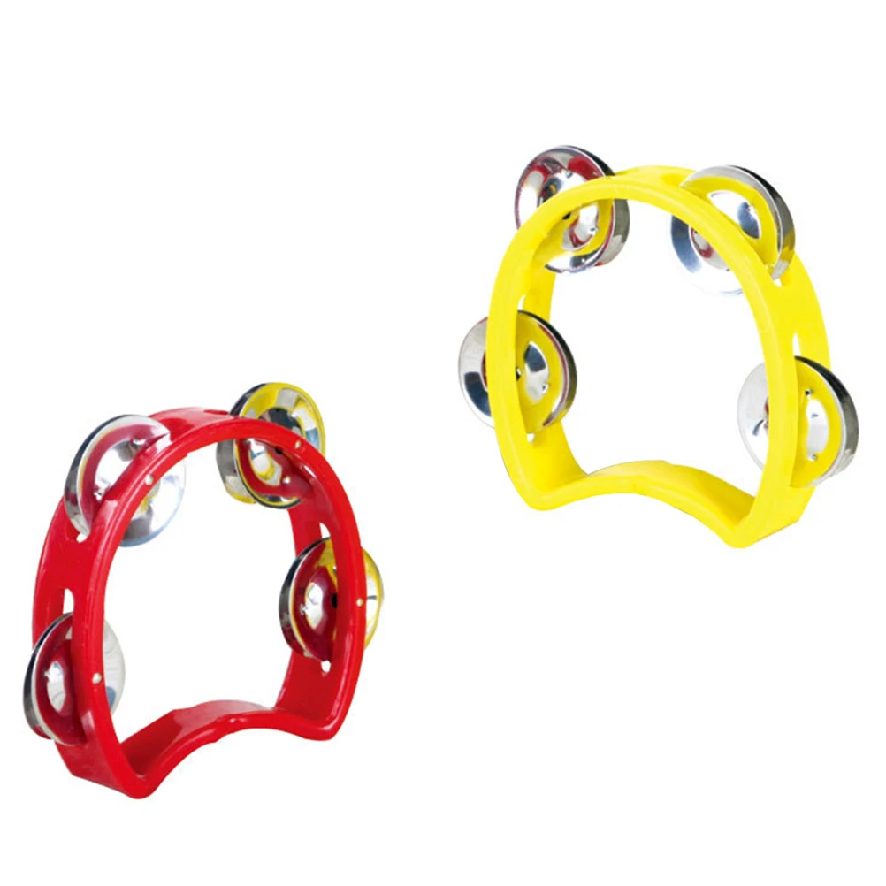 

2 pcs Hand Jingle Tambourine Instrument Kids Party Music Concert Crisp Percussive Rhythm Plastic Half Moon Handle