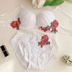 Gathered large steel circle bras sexy lace flower bra set side collection small bottom circumference underwear large cups linger