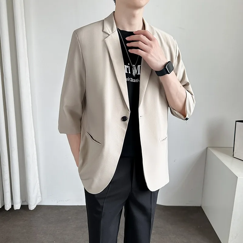 

Summer Korean Style Men's Casual Blazer Trendy Handsome Seven-Point Sleeve Loose Jacket Hong Kong Style Fashion Brand Outwear