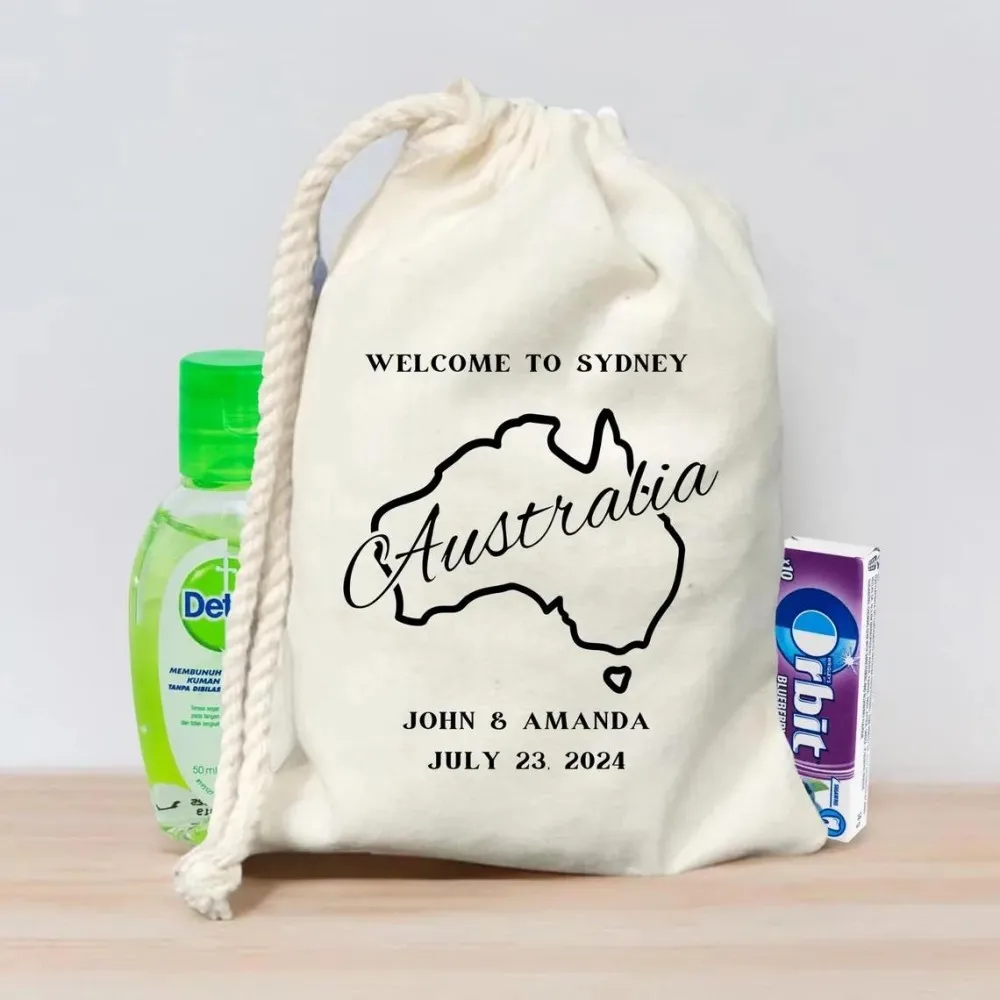 Lembrancinhas personalizadas para festa de casamento da Austrália, bolsa de festa de boas-vindas para casamento, nome de casal, kit de ressaca, lembranças para presente de retorno de convidados