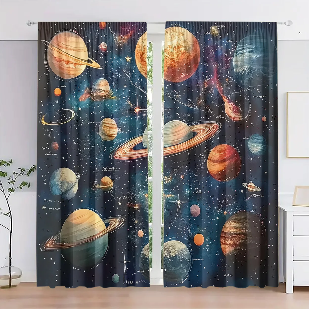 Space Galaxy Planet Curtains Home Decoration Room Drapes Cosmic Stars Nebula Living Room Window Curtain Fabric Wall Art Bedroom