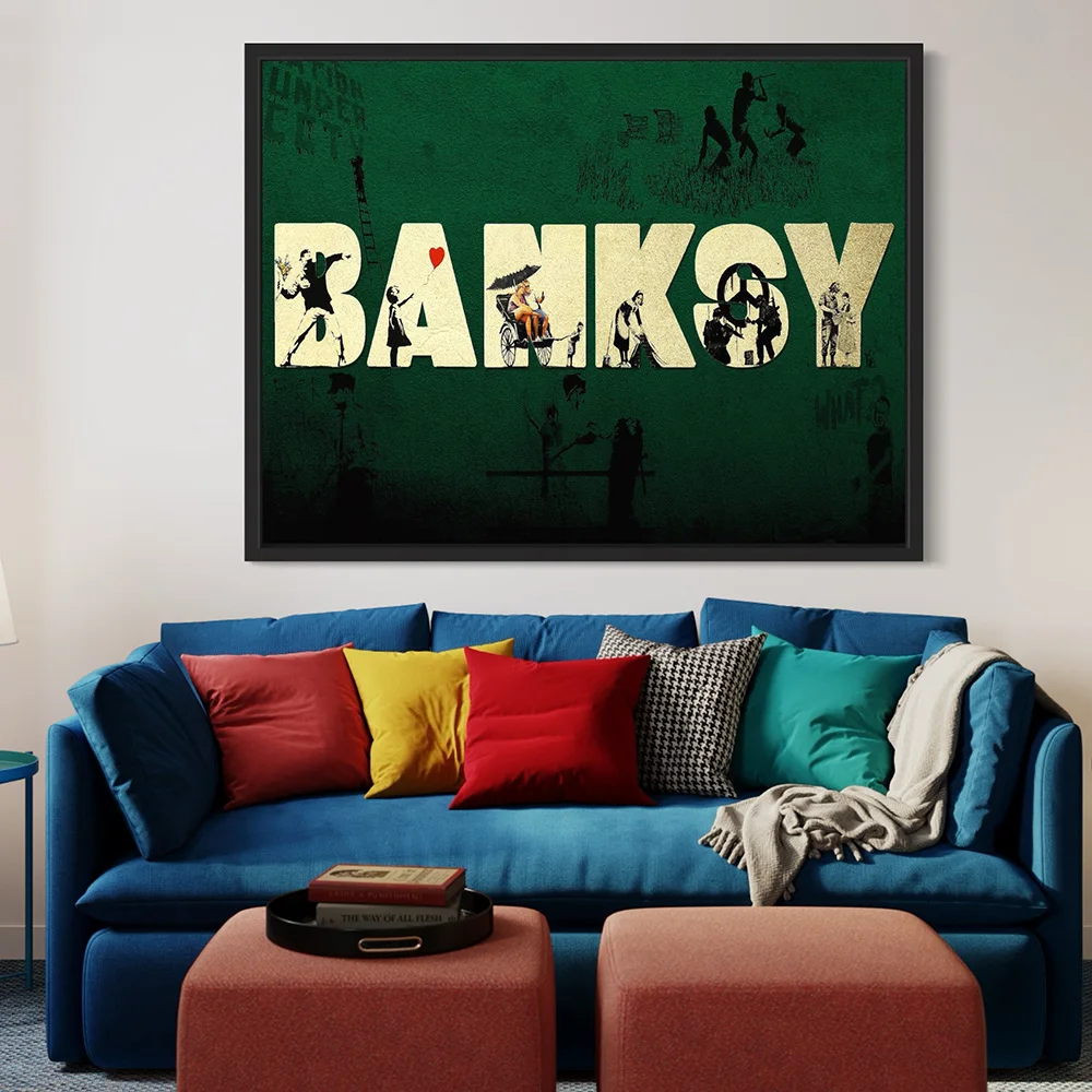 

Banksy All In One Art Poster Print Abstract Girl With A Balloon Canvas Painting Flower Thrower Wall Art Picture Room Home Decor