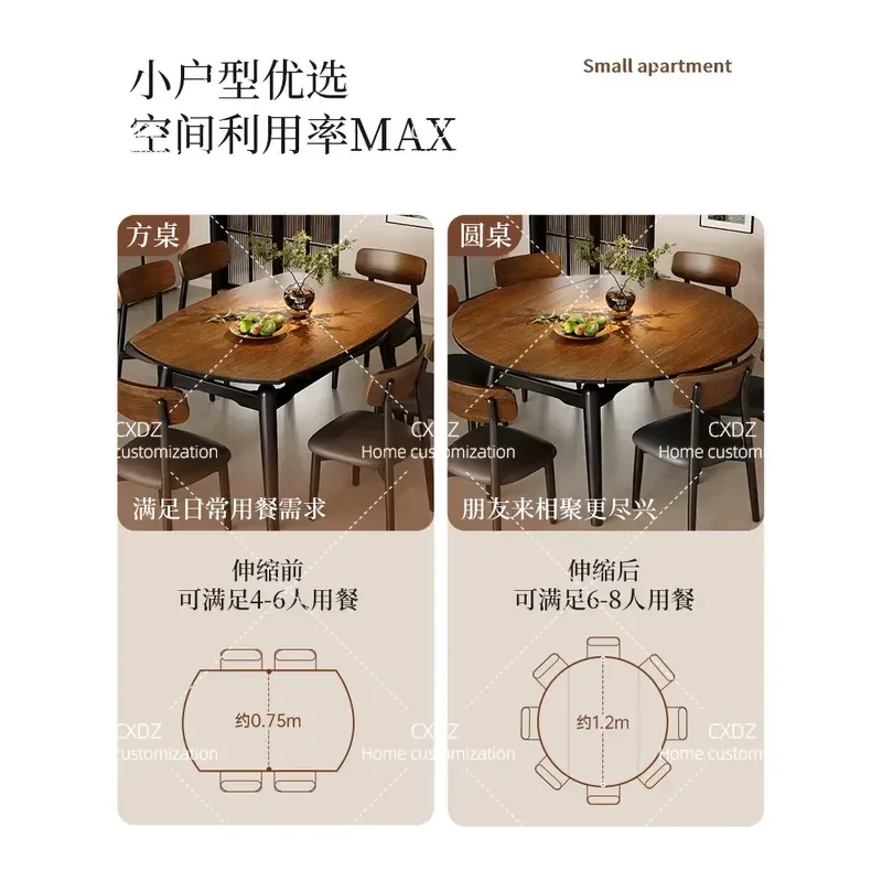 Blue Ideal Rock Slab Dining Table and Chair Set Retro Style Small Apartment Household Retractable Solid Wood Variable Round
