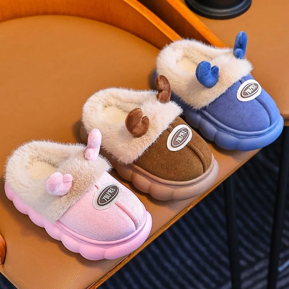 Waterproof Upper Kids Winter Slippers Anti Slip Thick Fleece Toddler Cotton Shoes Lightweight Sole Thermal Warmth