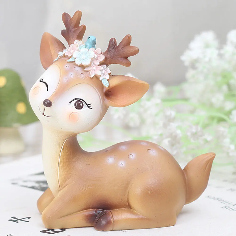 

Deer Decorations Figurine Home Adornment Statue Resin Animals Vivid Fawn Model Garden Supplies Premium Materials