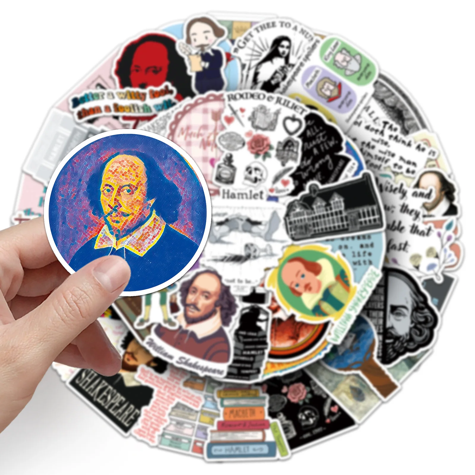 50PCS Funny Shakespeare Graffiti Stickers Writer Cartoon Decoration Children's Toys Suitcase Fridge Laptop Phone Guitar Decals