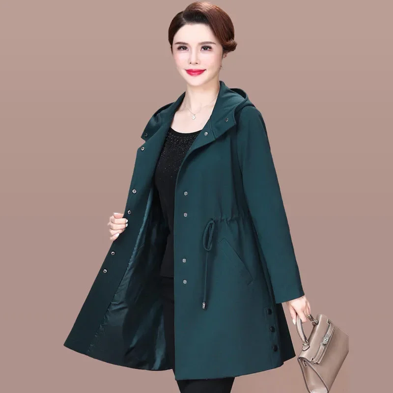 

Women's Windbreaker New High Quality Jacket Female Spring Autumn Temperament Slim Middle Aged Mother Trench Coat XL-5XL A369