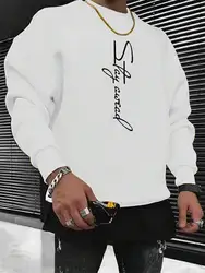 Autumn Winter Men Sweatshirt Letter Graphic Print Drop Shoulder Hoodie Street Trend Pullovers Fleece Loose Comfortable Clothes