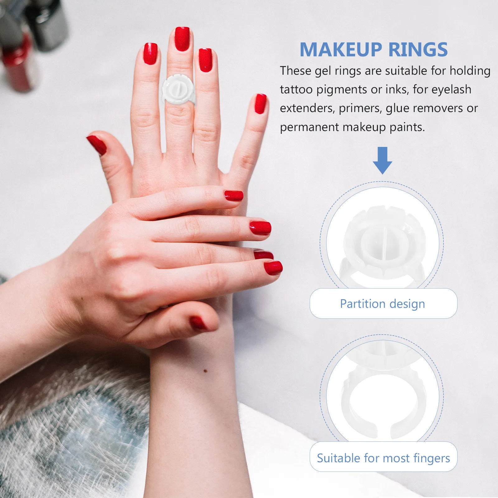

100Pcs Eyelash Glue Ring Holders White Plastic Pigment Cups for Professional Lash Extension Salon Makeup Tools