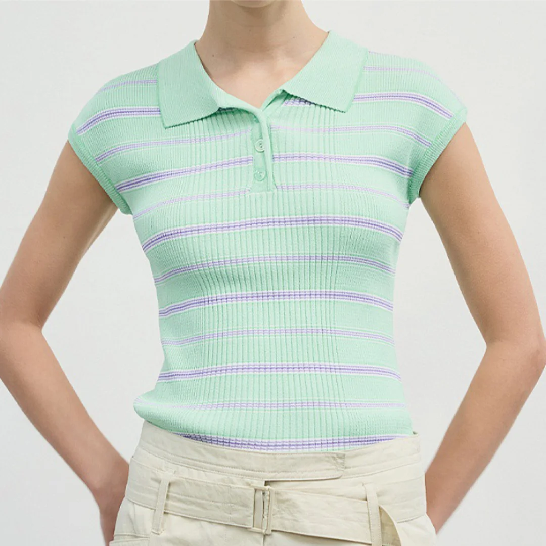 2025 Top semplice in maglia a righe a maniche corte primavera/estate