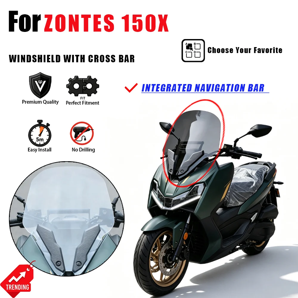 Parabrisas para Motocicleta Zontes 150X, Deflector Frontal de Vidrio con Barra Transversal, Accesorios para Moto, Piezas de Repuesto