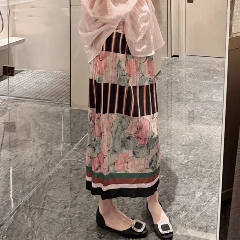 Miyake Pleated Original Print Skirt Plisse Design Summer 2026 New Pleats Jupe High-End Vacation Fold Loose Skirt Women Clothing