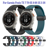 Magnetic Folding Buckle Bracelet Silicone Strap For Garmin Fenix 7S 7X 7 6S 6X 6 5S 5X 5 Quick Release Watchband Accessories