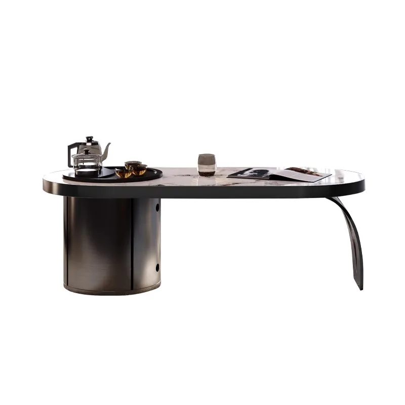 

modern simple living room, light luxury high-end household stainless steel rock slab kung fu, coffee table tea table