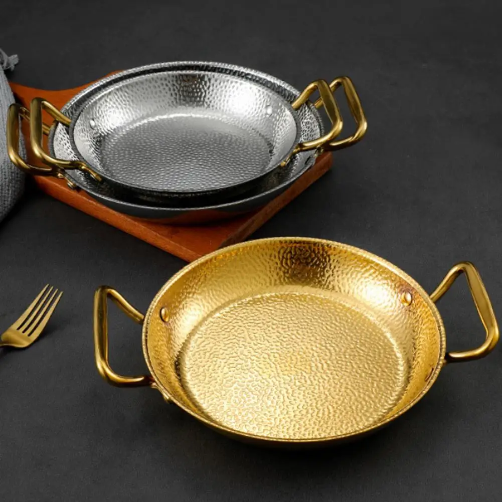 Olla caliente de 2 orejas, cacerola seca, cocina de Paella de acero inoxidable martillado, plato de pollo frito de mariscos, utensilios de cocina planos coreanos