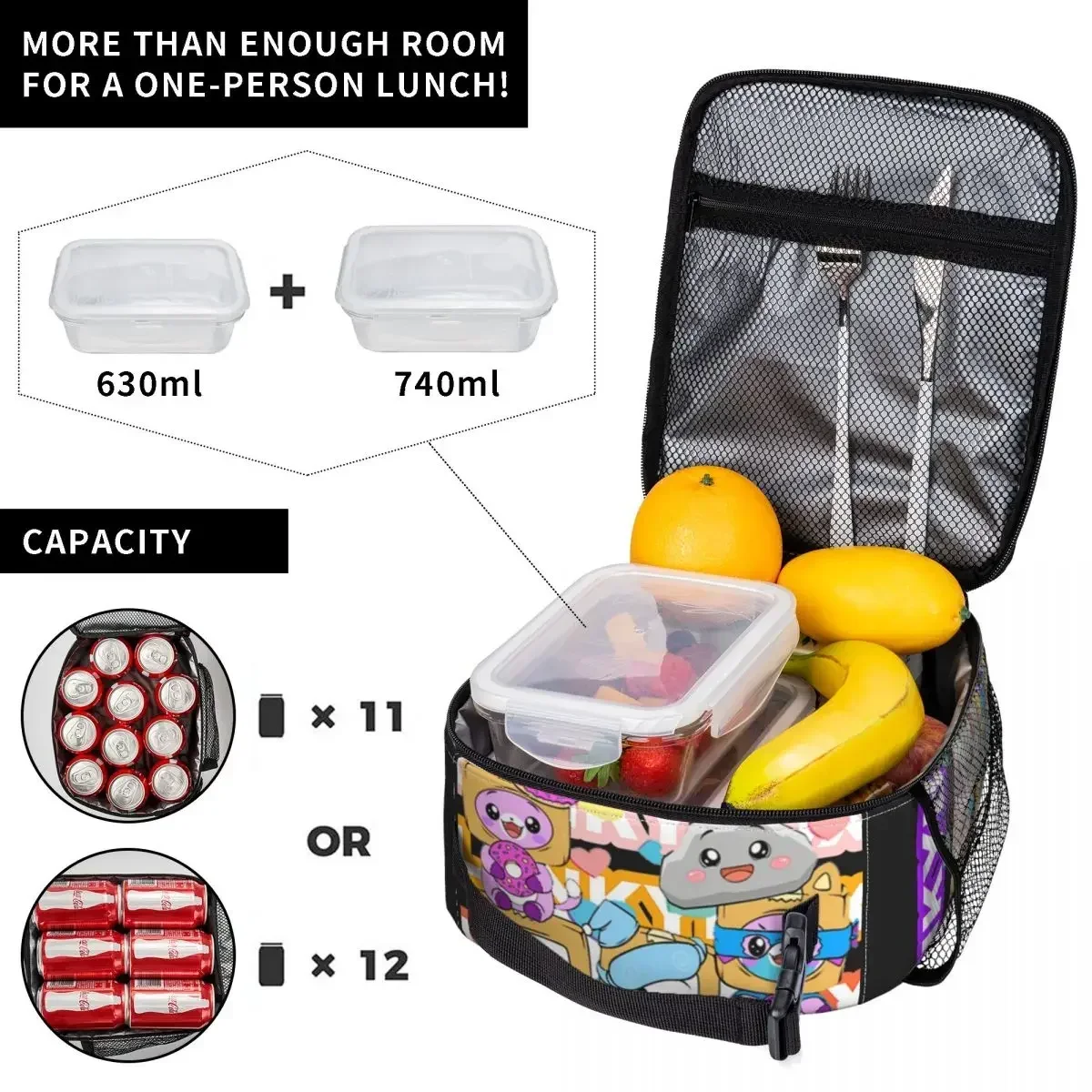 Lankybox borse per il pranzo con isolamento termico Rocky Foxy Pattern Bento Box portatile Thermal Cooler Lunch Box