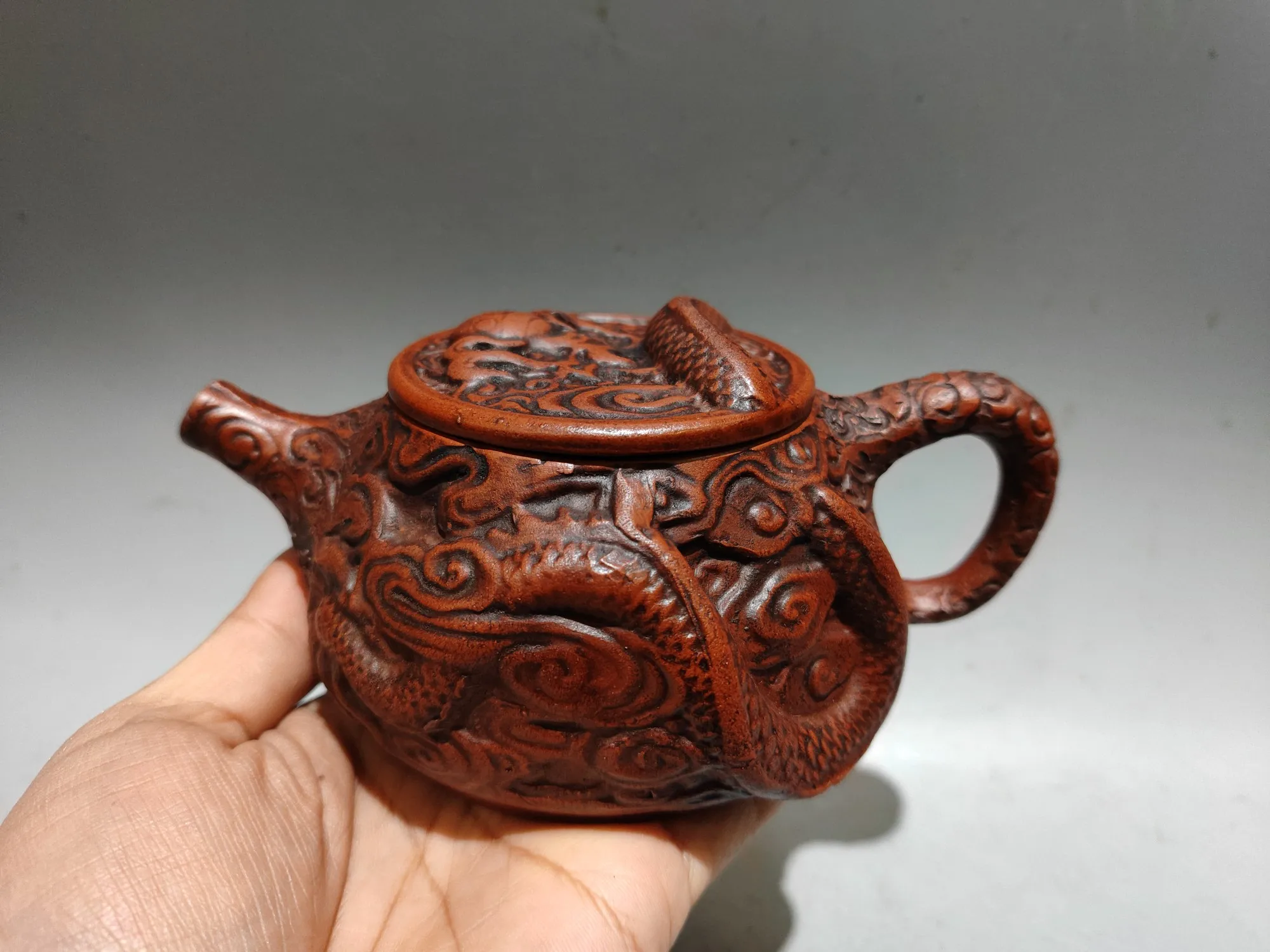 Old Chinese Handicraft Enameled YiXing Zisha (red stoneware) Teapot,Dragon style teapot,with mark, Free shipping