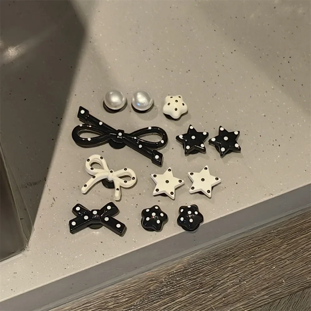 Set DIY Bow Star Pearl Shoe Decorations Silver Advanced Black White Dot Shoe Charms Detachable Buckle Shoes Accessories 1 Set image 6