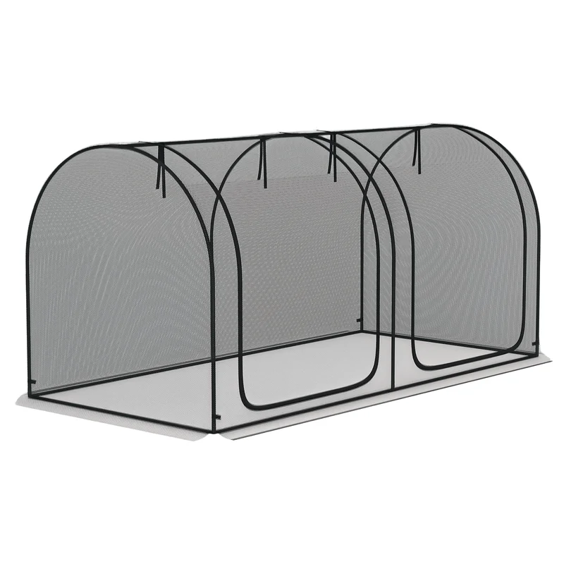 

Outsunny 8' x 4' Crop Cage, Plant Protection Tent with Two Zippered Doors, Steel Frame, Storage Bag and 4 Ground Stakes, for Garden, Yard, Lawn, Black