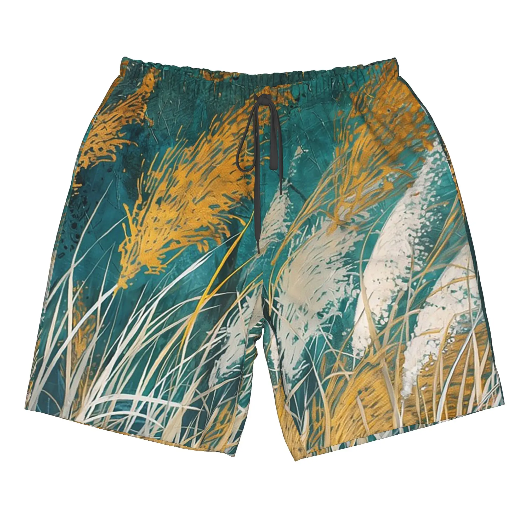 Artistic Reeds And Grasses Painting Trunks Beach Board Shorts Casual Quick Dry Swim Summer Men Pants