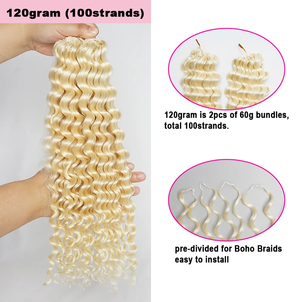Cabello 100% Humano #613 a Granel para Trenzas Rubio Nudo Milagroso Crochet Trenzas Boho Mechas Plumas Diosas Trenzas Kisshair 3