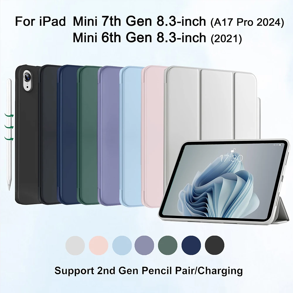 

for iPad mini 7 Case A17 Pro, for iPad mini 7th/6th Generation Case 2024/2021 8.3 Inch, Magnetic Flip Smart Cover Soft Shell