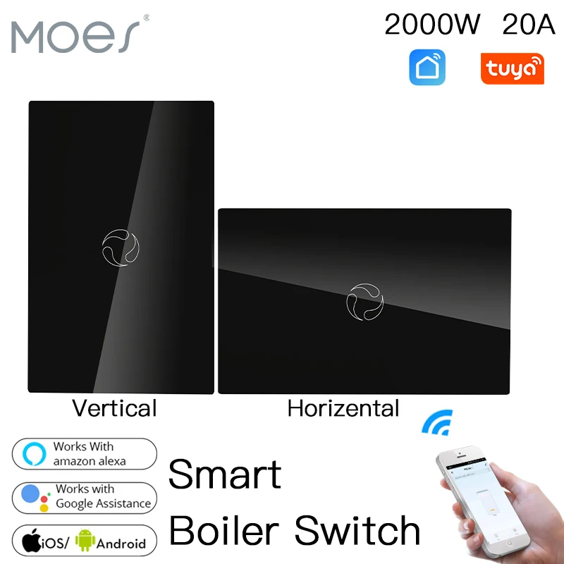 Moes WiFi Boiler Switch Water Heater wall controller Tuya Smart life APP Remote Control Alexa Google Home Voice Glass Panel