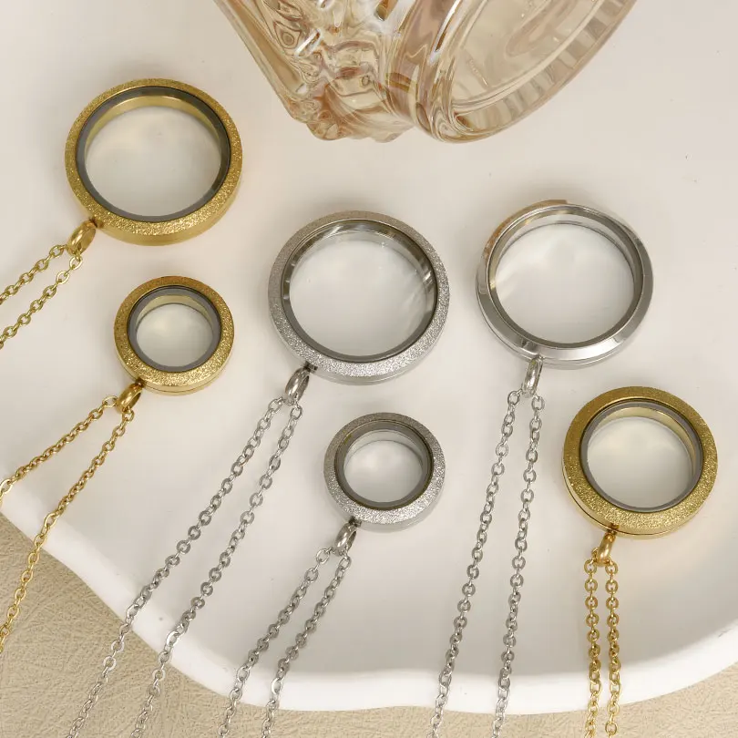 1Pc Stainless Steel Frosted Glass Memory Medaillon Pendant Necklaces DIY Round Living Reliquary Relicario Collar Hombre Jewelry