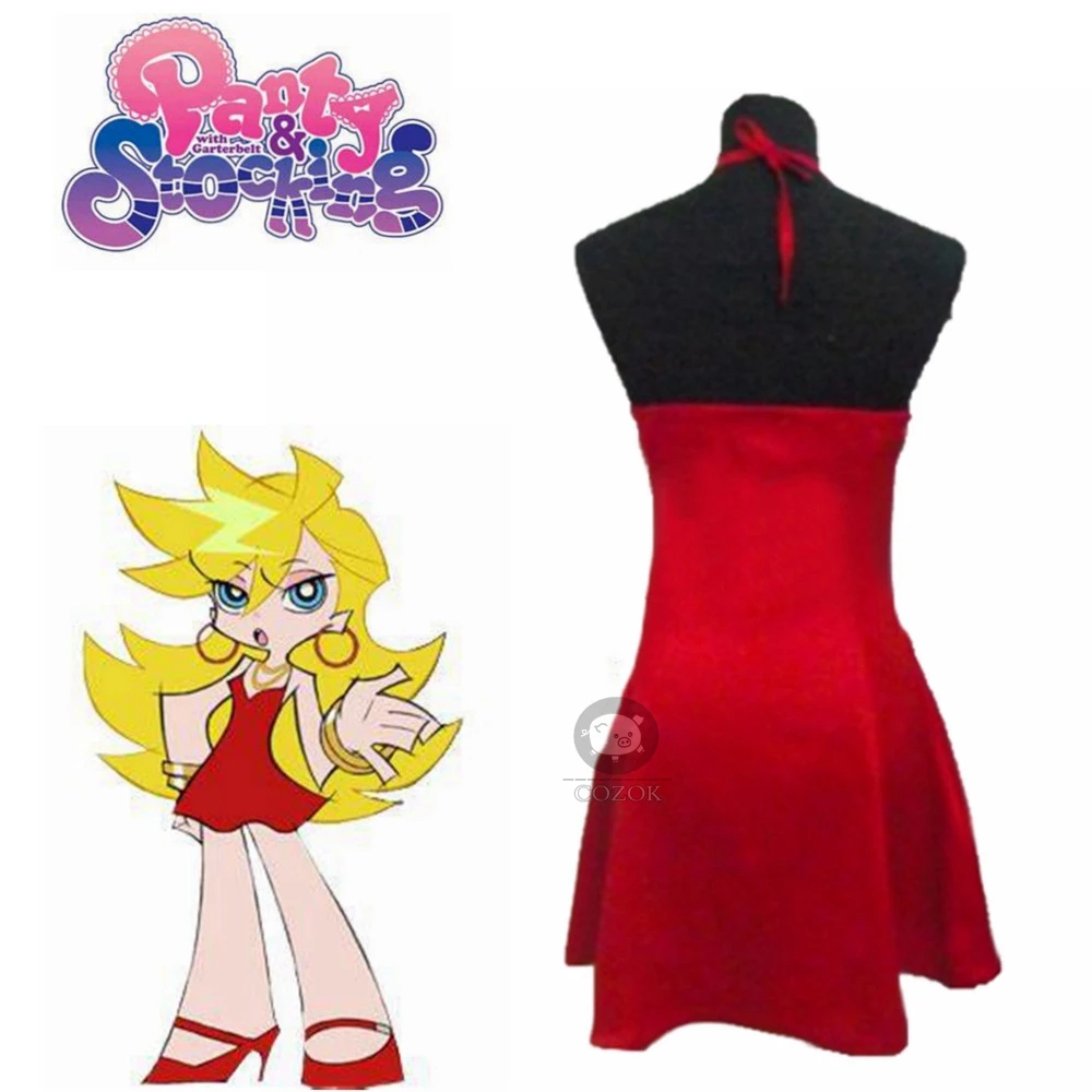 《Custom Size》Anime Panty & Stocking with Garterbelt Heroine Panty Cosplay Costume Customized Red Dress