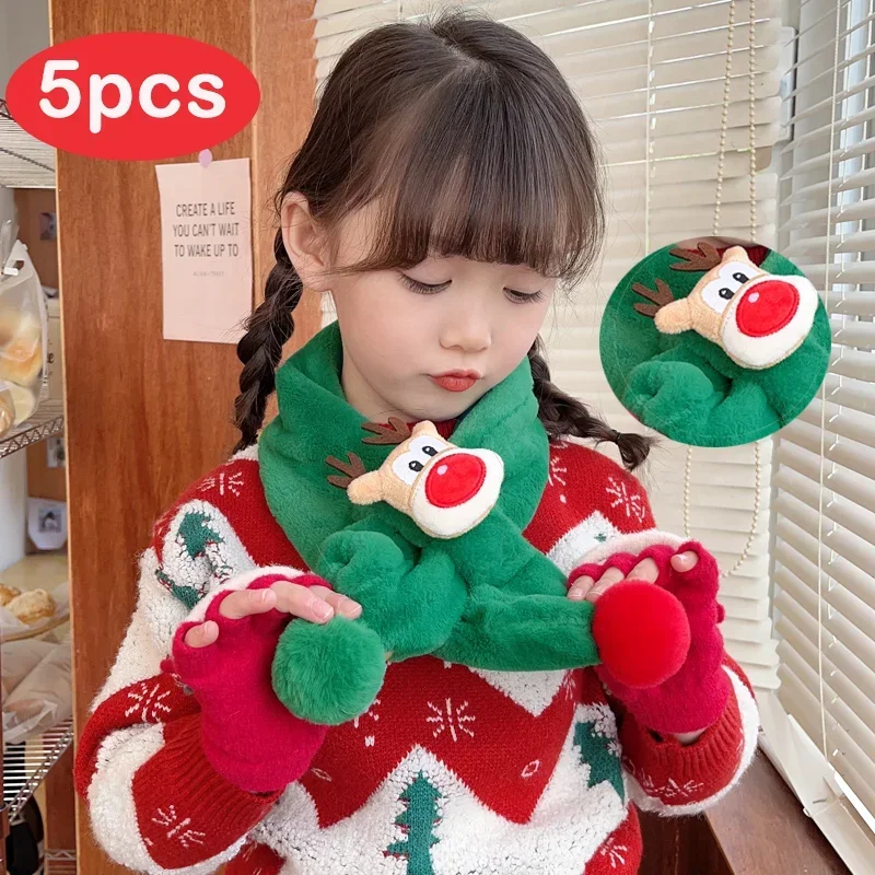 Children\'s Scarf Winter Warm Baby Plush Scarf Thickened Men and Girls Windproof Scarf Cute Christmas Deer Scarf