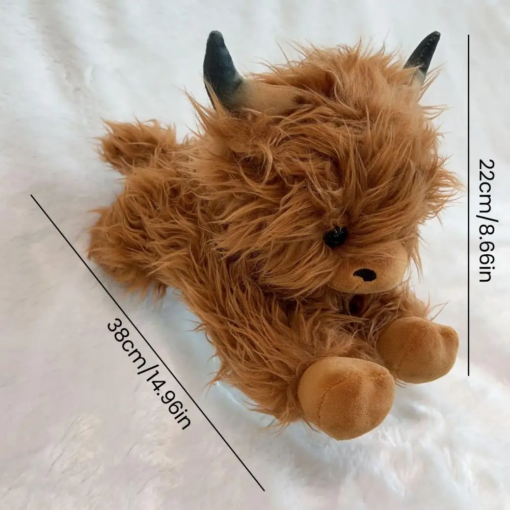 Squeezable Highland Cow Doll Highland Cow Plush Toy with Long Fluffy Hair Soft Stuffed Gift for Kids Adults Realistic Yak Doll