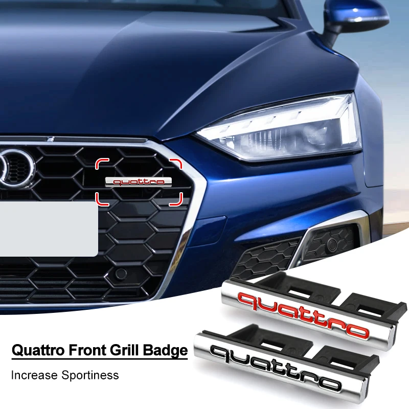 

3d ABS Chrome Logo Quattro Emblem Car Front Grille Badge For Audi A1 A2 A3 A4 A5 A6 A7 A8 Q2 Q3 Q7 Q5 Quatteo Badge Accessories