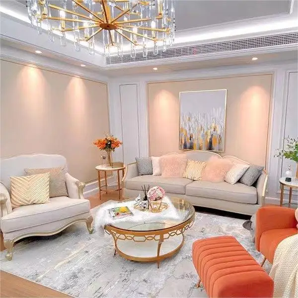 

Вилла Гостиная Белый кожаный диван Светлый роскошный стиль Вилла Диван Отель Мебель для спальни